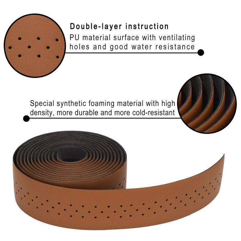 TOPCABINÂ® Camouflage Series Comfort Gel Road Bike Handlebar Tape Bike Bar Tape with Reflective Bar Plugs (Brown(PU a Pair)) - Image 3